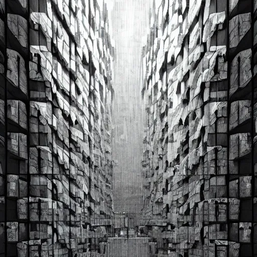 Prompt: glitched brutalism, artstation, monochrome, great composition