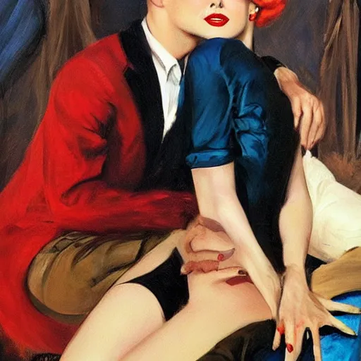 Image similar to best friends, painting by olivia, coby whitmore, vargas, rolf armstrong