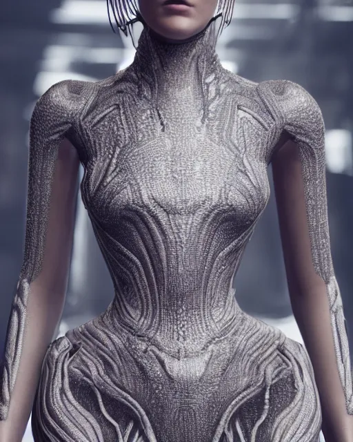 Image similar to a highly detailed metahuman 8 k close up render of bella hadid in iris van herpen dress made in unreal engine 4