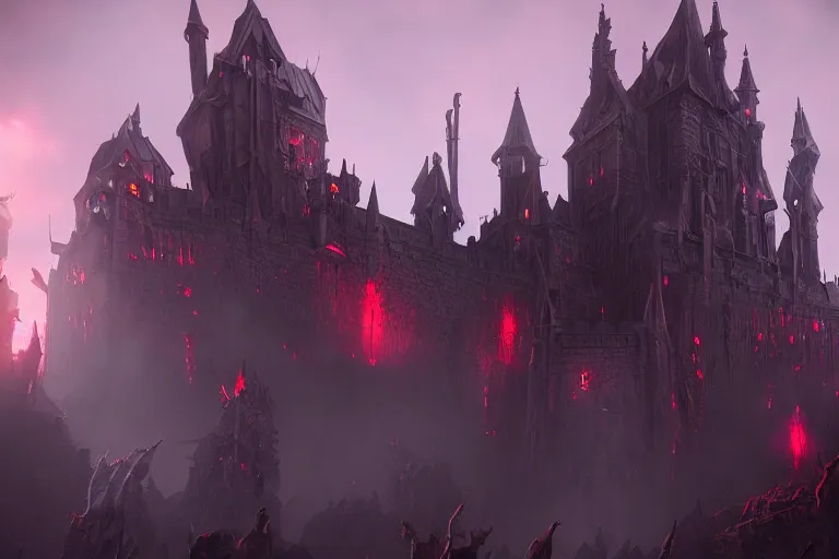 Image similar to big evil castle - city rock dark shadow elves, dark fantasy, shadows, artstation trending, unreal engine 5, red