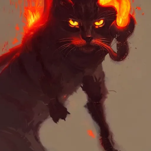 Prompt: Infernal cat, fire, hell, art by greg rutkowski, trending on artstation.