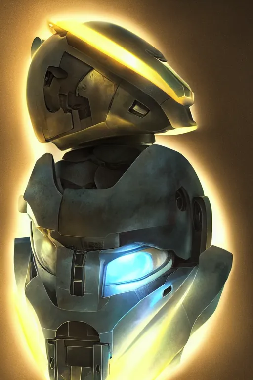 Image similar to robot ninja mask helmet halo master chief radiating a glowing aura global illumination ray tracing hdr fanart arstation by ian pesty and katarzyna da „ bek - chmiel