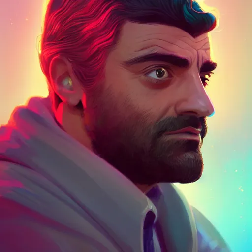 Image similar to Portrait of Oscar Isaac as a wizard, mattepainting concept Blizzard pixar maya engine on stylized background splash comics global illumination lighting artstation lois van baarle, ilya kuvshinov, rossdraws