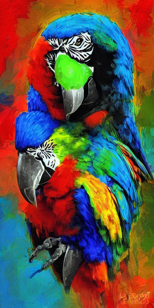 Image similar to digital painting, digital art, bill sienkiewicz, parrot