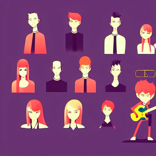 Image similar to 2 d character design, music group, vector art, digital art, portrait, 4 k, 8 k, sharp focus, smooth, illustration, concept art, pop band