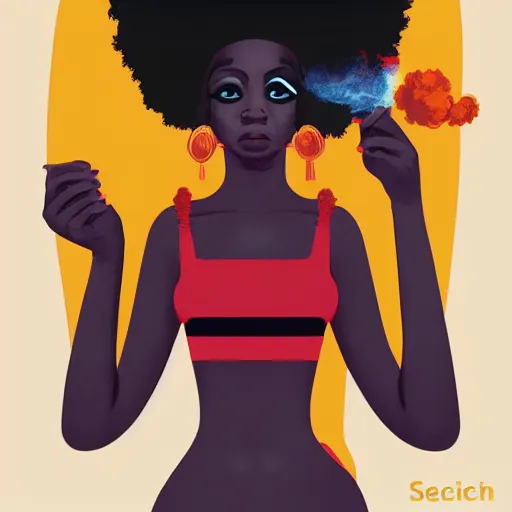 Image similar to a smoking afro woman album art, 3 d shapes, vector art, by sachin teng, trending on artstation