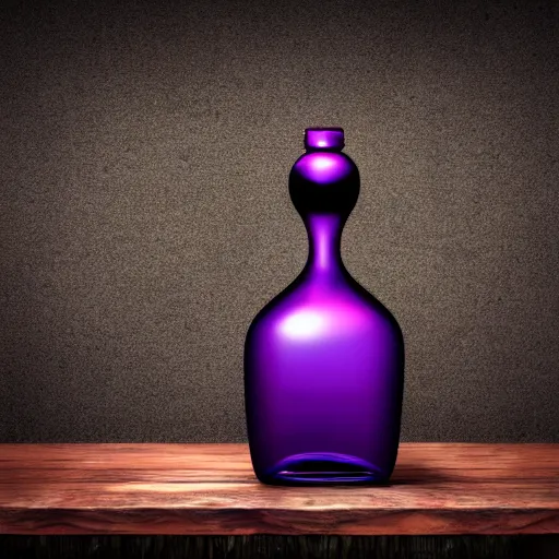 Image similar to hyper realistic poison bottle, purple liquid inside on a wood table. the bottle is design like a perfume bottle. background is a dark ancient laboratory complex architecture wood and stone. professional digital art, dnd style, ultra detailed, trending on artstation, concept art, octane render, unreal engine 5, 8 k rendering.