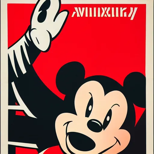 Image similar to soviet propaganda poster featuring the walt disney company