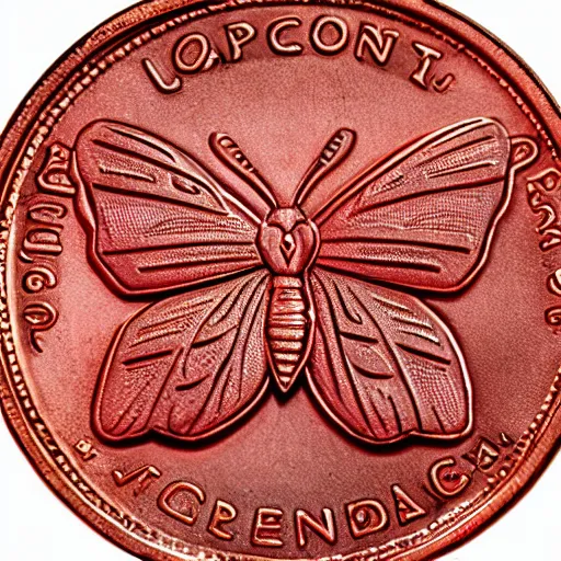 Image similar to red currency depicting a moth, extremely detailed, realistic,