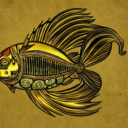 Image similar to esteemed ancient fish golden, anime style