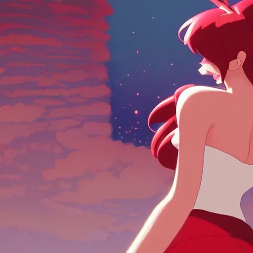 Image similar to jessica rabbit dancing in the spotlight. nime key visual of luffy studio lit directed gaze, trending on pixiv fanbox, painted by greg rutkowski makoto shinkai takashi takeuchi studio ghibli