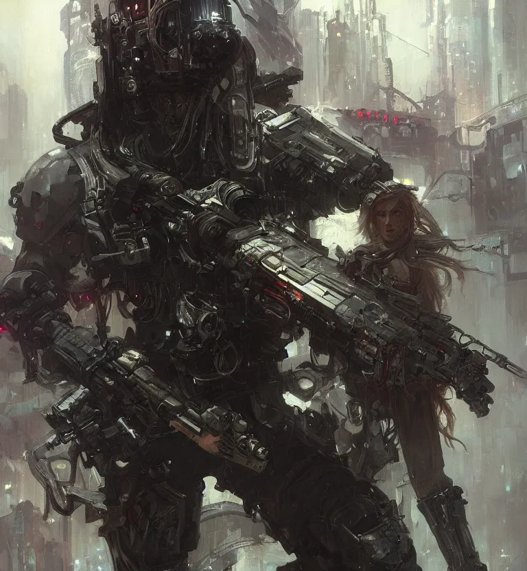 Image similar to a painting of cyberpunk death dealer, by jeremy mann, krenz cushart, artem demura, alphonse mucha, intricate, elegant, highly detailed, digital painting, artstation, concept art, smooth, sharp focus, illustration, art