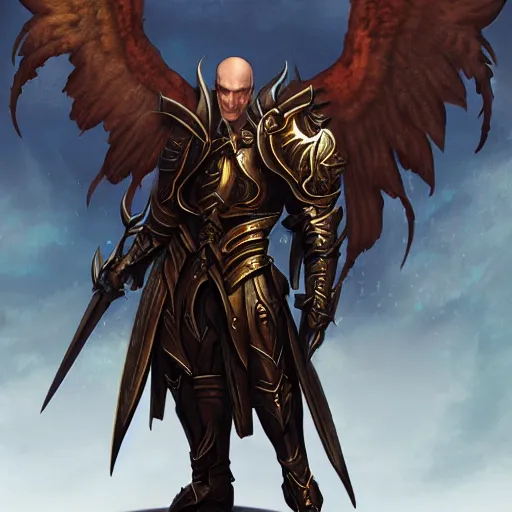 Image similar to archangel auriel from diablo, faceless, face is not visible, digital art