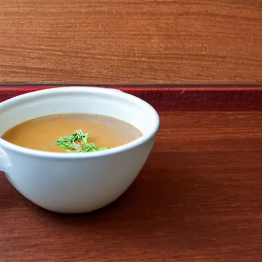 Prompt: a soup is sitting in the office