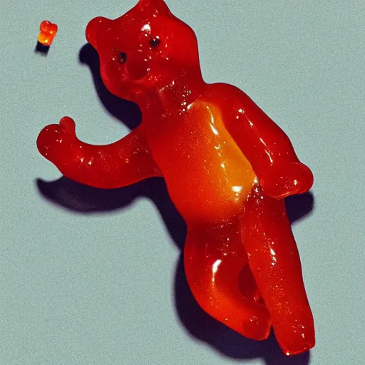 Prompt: a gummy bear dancing, 4 k, photorealistic