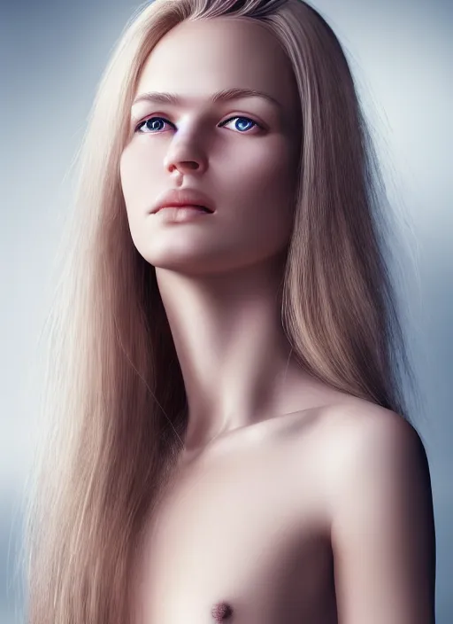 Image similar to a gorgeous norwegian female photo, professionally retouched, soft lighting, realistic, smooth face, full body shot, torso, dress, perfect eyes, sharp focus on eyes, 8 k, high definition, insanely detailed, intricate, elegant, art by mark litvokin and artgerm and mark hall