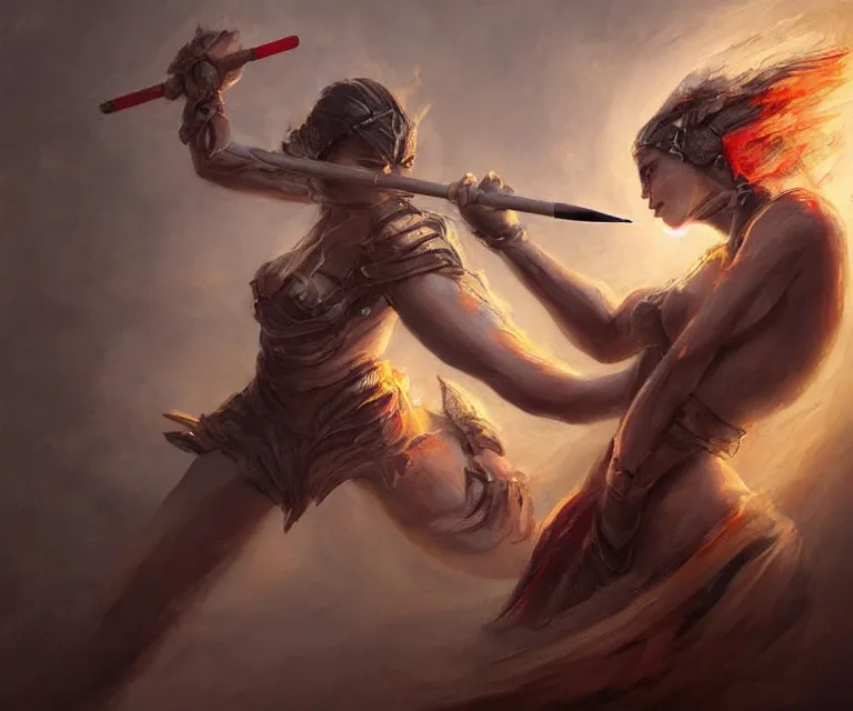 Prompt: “ beautiful female warrior, no skin, multiple limbs, part animal, dripping with massively powerful energy, smoking a large crayola crayon, stunning scene, in the style of fenghua zhong and noah bradley, 8 k, photorealistic, beautiful lighting, perfect lighting, perfect shading, sharp focus, masterpiece, peak experience ”