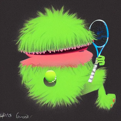 Prompt: a Paris Hilton tennis ball monster, tennis ball, chalk, digital art, fantasy, magic, trending on artstation, ultra detailed, professional illustration by Basil Gogos