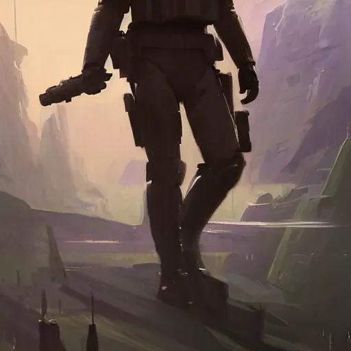 Image similar to star wars concept art by greg rutkowski, a soldier of the galactic dominion wearing purple tactical gear, highly detailed portrait, digital painting, artstation, concept art, smooth, sharp foccus ilustration, artstation hq