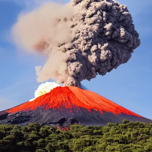 Prompt: a volcano erupting on a giant pizza