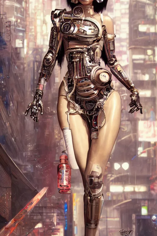 Prompt: Photorealistic illustration, full body geisha cyborg balanciaga fashion show , with fashion clothe, six digital eyes by sorayama , cyberpunk 2077, sci-fi, futuristic, intricate, elegant, highly detailed, digital painting, artstation, concept art, smooth, sharp focus, art by artgerm, greg rutkowski and alphonse mucha