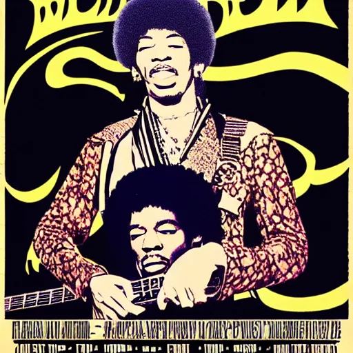 Prompt: Jimi Hendrix 1960’s psychedelic concert poster