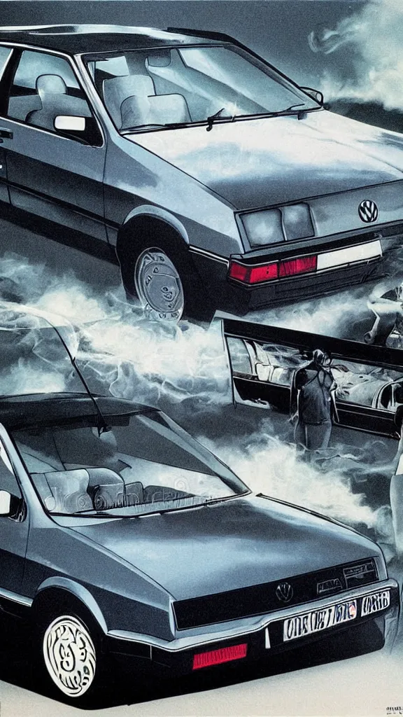 Image similar to 1 9 8 0 s airbrush surrealism illustration of a vw golf