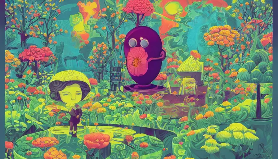 Image similar to the garden at the end of the universe, trippy, mind - bending, tom whalen, mark ryden, chip zdarsky, art station