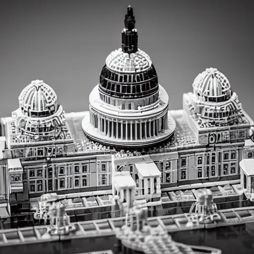 Image similar to washington dc, capitol building, legos, legoset, vintage, aerial view, double - exposure, 3 d, floodlight, ray tracing reflections