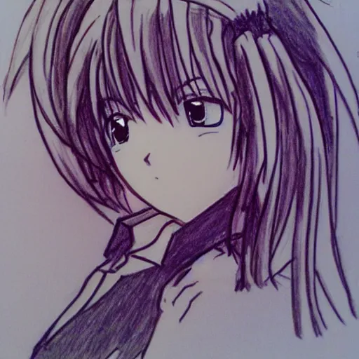 Prompt: bad front facing anime art, drawn by inexperienced 1 3 - year - old in class in 2 0 minutes