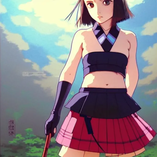 Image similar to a beautiful! boyish! natalie portman alluring gravure! model, wearing japanese school girl outfit with mayan pattern and native style, aztec street fashion, gapmoe yandere grimdark, trending on pixiv fanbox, painted by greg rutkowski makoto shinkai takashi takeuchi studio ghibli, akihiko yoshida