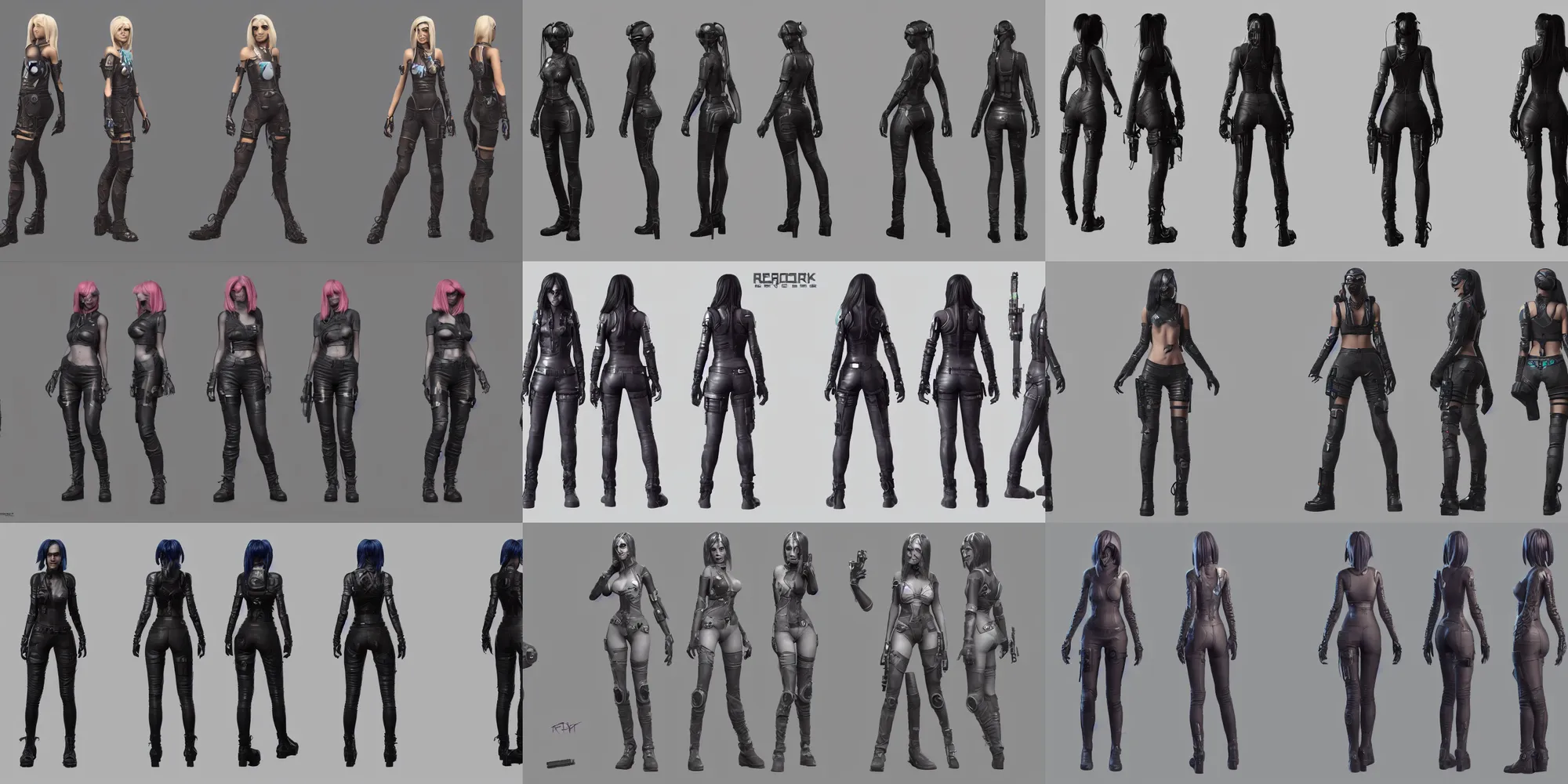 Prompt: character sheet of cyberpunk girl, riot games, 3 d, unreal engine 5, trending on artstation, by steven stahlberg