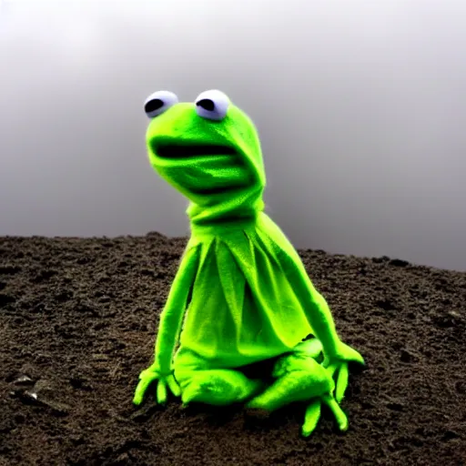 Image similar to ghostly Kermit made of clouds and fog