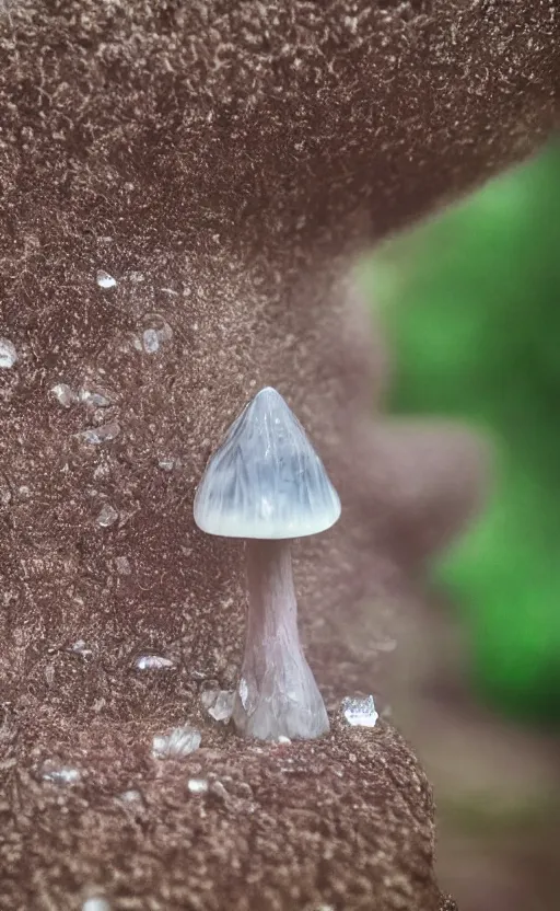 Prompt: a photography of an organic crystal mushroom, photorealistic, 2 4 mm, facebook post