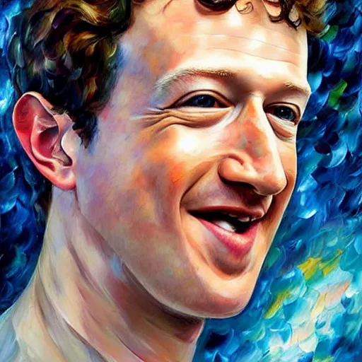 Image similar to mark zuckerberg pulling a silly face by arthur adams, charlie bowater, leonid afremov, chiho ashima, karol bak, david bates, tom chambers