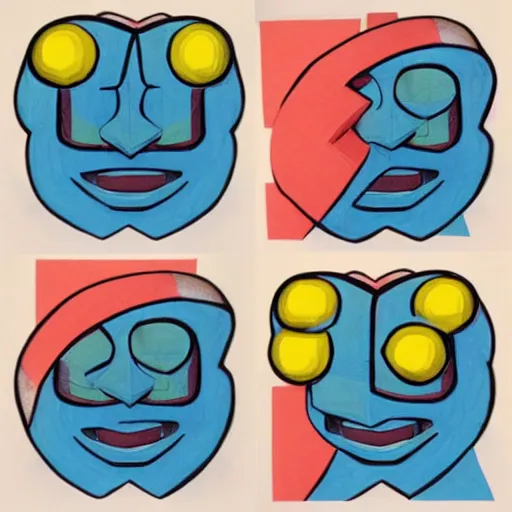 Image similar to pokemon blocks by art spiegelman. a sculpture of a human head seen from multiple perspectives at once, as if it is being turned inside out. every angle & curve of the head is explored & emphasized, creating an optical illusion.