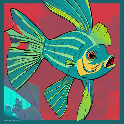 Prompt: profile of one stylized fish in center of view, photo studio, artstation, intricate, realistic, highly detailed, digital painting, concept art, sharp focus, illustration by tom whalen and charles williams and kilian eng and james jean