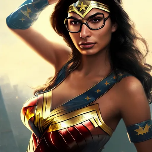 Image similar to a potrait of Mia Khalifa as Wonder Woman by Greg Rutkowski, Sung Choi, Mitchell Mohrhauser, Maciej Kuciara, Johnson Ting, Maxim Verehin, Peter Konig, Zack Snyder, 8k photorealistic, cinematic lighting, HD, high details, dramatic, trending on artstation, full body shot