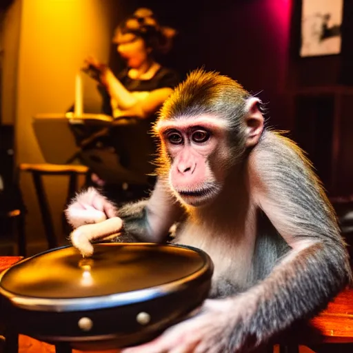 Image similar to monkey playing a handpan in a jazz club