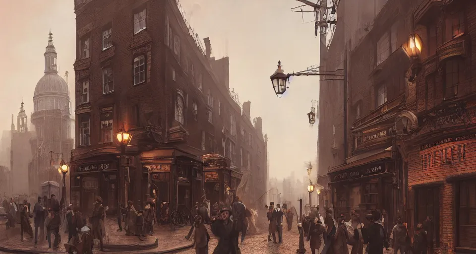Prompt: victorian london, street scene, street level, whitechapel,hyperdetailed, artstation, cgsociety, 8k