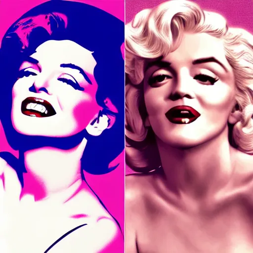 Prompt: Marylin Monroe and Madonna in album cover, digital illustration