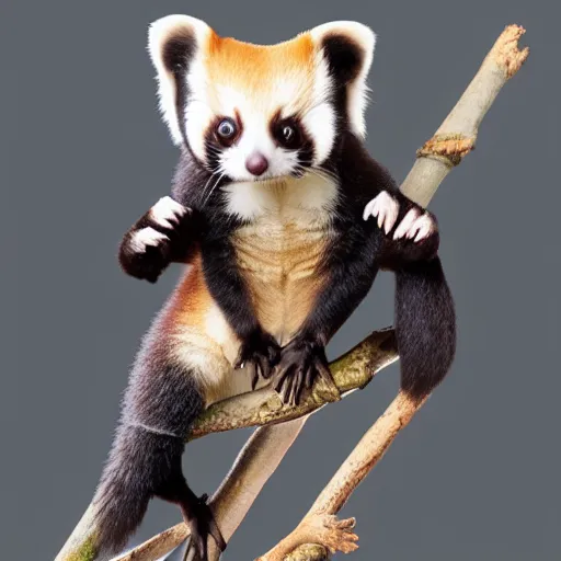 Image similar to cute cross between red panda and sugar glider, studio lighting, award winning