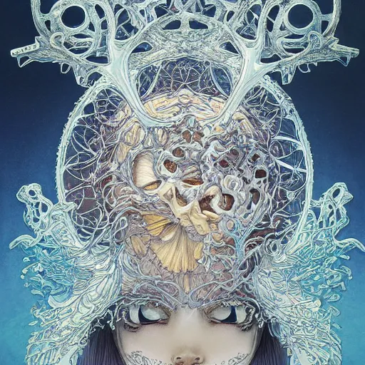 Image similar to of intricate and detailed frozen flower, symmetrical, by yoichi hatakenaka, masamune shirow, josan gonzales and dan mumford, ayami kojima, takato yamamoto, barclay shaw, karol bak