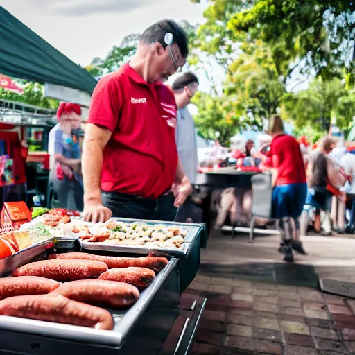 Prompt: bunnings sausage sizzle in hell, canon eos r 3, f / 1. 4, iso 2 0 0, 1 / 1 6 0 s, 8 k, raw, unedited, symmetrical balance, in - frame