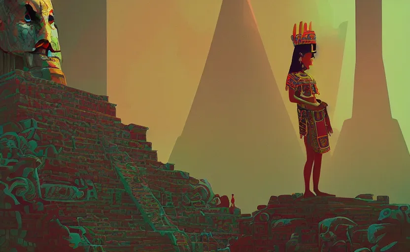 Prompt: mayan priestess, sharp focus, james gilleard, moebius, print, game art, surreal