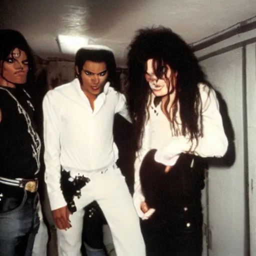 Prompt: Michael Jackson and gigachad in the backrooms