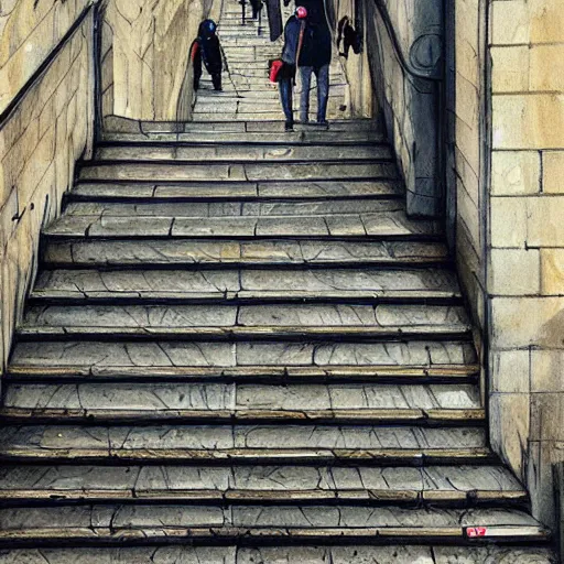 Image similar to a rollator on steps in Porto, greg rutkowski