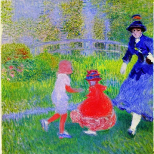 Image similar to monet chasing kids in the kindergarden