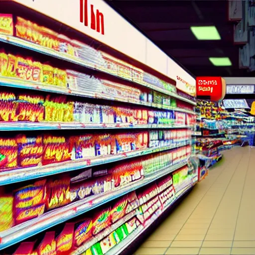 Image similar to augmented reality glowing data visualisation in supermarket, cinematic, kodachrome