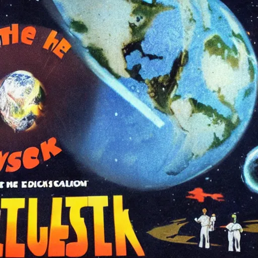 Image similar to Film publicity poster for 1970s disaster movie of Earth being stuck by asteroid